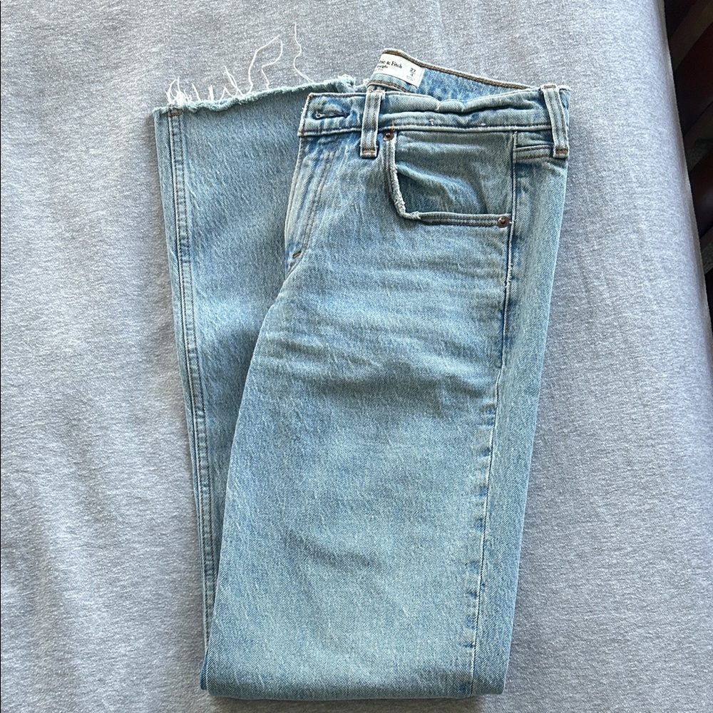 Abercrombie Light Wash Raw Hem Straight Leg Jeans